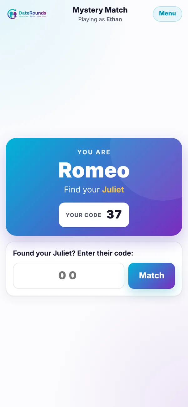 Mystery Match screen showing half of a famous pair
